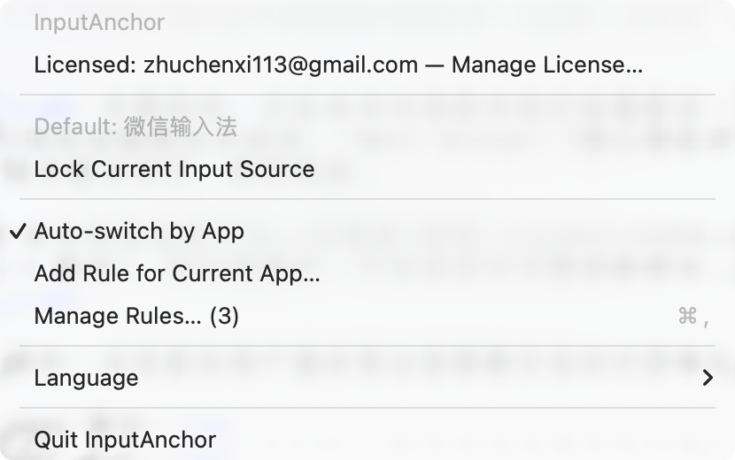 InputAnchor menu bar dropdown
